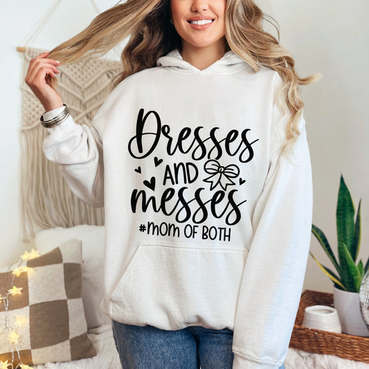 Dresses & Messes Mom Of Both Hooded Sweatshirt | Women Mama Mommy Mom Pullover Hoodie | Mom Sweatshirt for Women