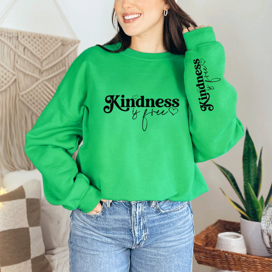 Kindness Is Free, Inspirational Quote Print Pullover Sweatshirt | Casual Long Sleeve| Crew Neck Sweatshirt For Fall & Winter | Women's Clothing Heavy Blend™ Crewneck Sweatshirt