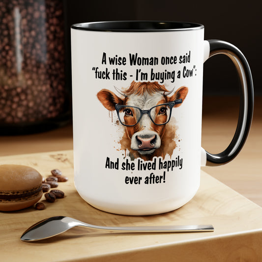 Funny Cow Two-Tone Coffee Mugs, 15oz