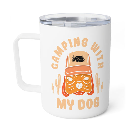 Camping with my Dog Mug ,White Camping Mug, 10 oz Travel Mug, Stainless Steel Mug , Insulated Coffee Mug , White Travel Mug with Lid , Travel Mug , Camping Mug