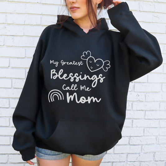 My Greatest Blessing Call Me Mom Hooded Sweatshirt | Women Mama Mommy Mom  Pullover Hoodie | MA  Sweatshirt for Women