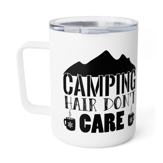 Camping Hair Don't Care Mug ,White Camping Mug, 10 oz Travel Mug, Stainless Steel Mug , Insulated Coffee Mug , White Travel Mug with Lid , Travel Mug , Camping Mug