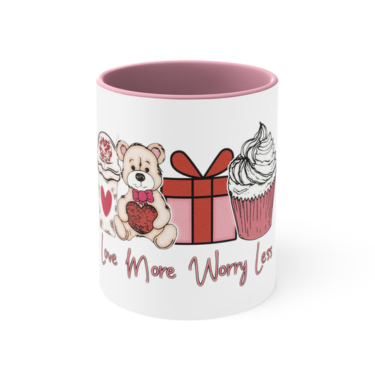 Valentine Coffee Mug | 11oz Coffee Mug | Love Gift Coffee Mug | Skull Love Mug |Love More Worry Less coffee Mug