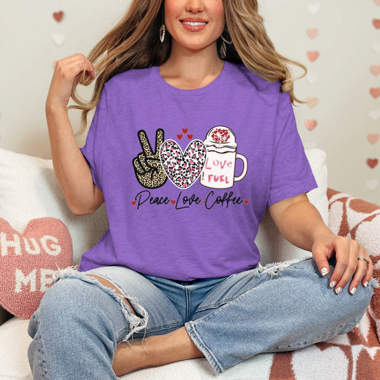 Peace Love Coffee T-shirt | Love T-shirts | Women T-shirts