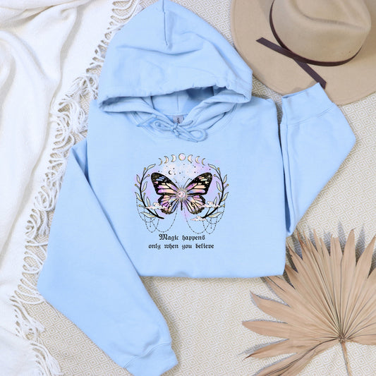 Mystic Moon And Sun Butterfly Sweatshirt, Mystical Moon Phase Sweater, Moon Phase Sun Hoodie, Boho Celestial Moon Sweatshirt, Spiritual Sweatshirt