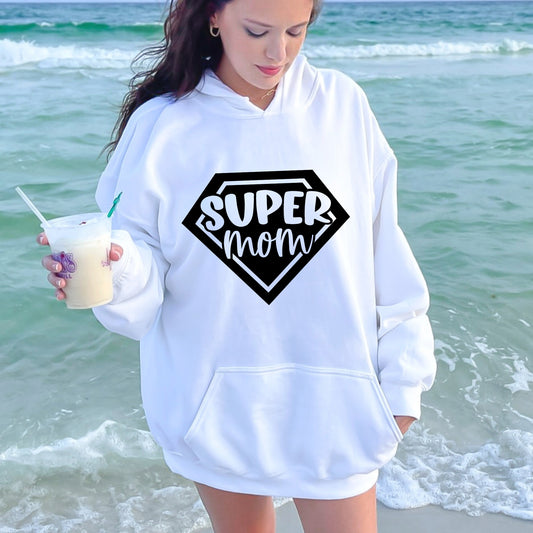 Super Mom Hooded Sweatshirt | Women Mama Mommy Mom  Pullover Hoodie | MA Mama Mom Sweatshirt for Women